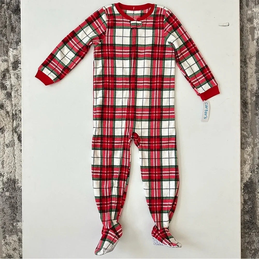 Carter's Red and White Plaid Footed One Piece Pajama Size 5T